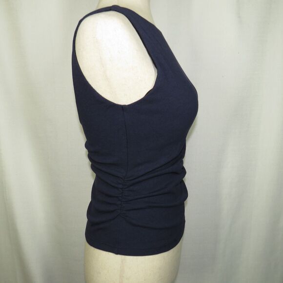 OGL Plantive Navy Ribbed Ruched Boat Neck Low Back Padded Bra Brami Tank Medium - Picture 9 of 11